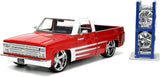 Just Trucks 1:24 1985 Chevy C10 Die-Cast Truck w/Tire Rack, Toys for Kids and Adults(Red/White)