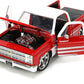 Just Trucks 1:24 1985 Chevy C10 Die-Cast Truck w/Tire Rack, Toys for Kids and Adults(Red/White)