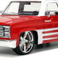 Just Trucks 1:24 1985 Chevy C10 Die-Cast Truck w/Tire Rack, Toys for Kids and Adults(Red/White)