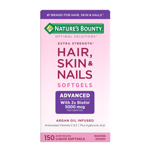 Nature's Bounty Hair, Skin & Nails, Argan-Infused, Biotin & Hyaluronic Acid, 150 Softgels.