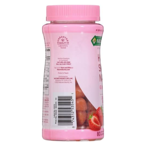 Nature's Bounty Hair, Skin & Nails Gummies, Biotin 2500mcg, Strawberry, 80ct.