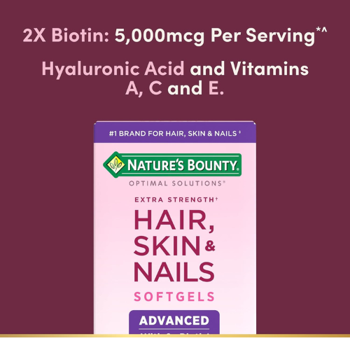 Nature's Bounty Hair, Skin & Nails, Argan-Infused, Biotin & Hyaluronic Acid, 150 Softgels.