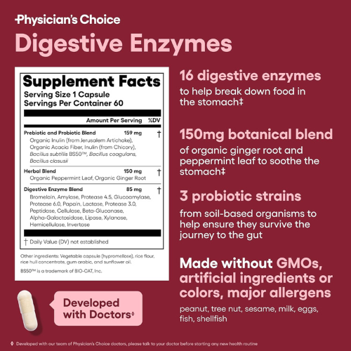 Physician's CHOICE Digestive Enzymes, Prebiotics & Probiotics, Gut Health, 60ct.