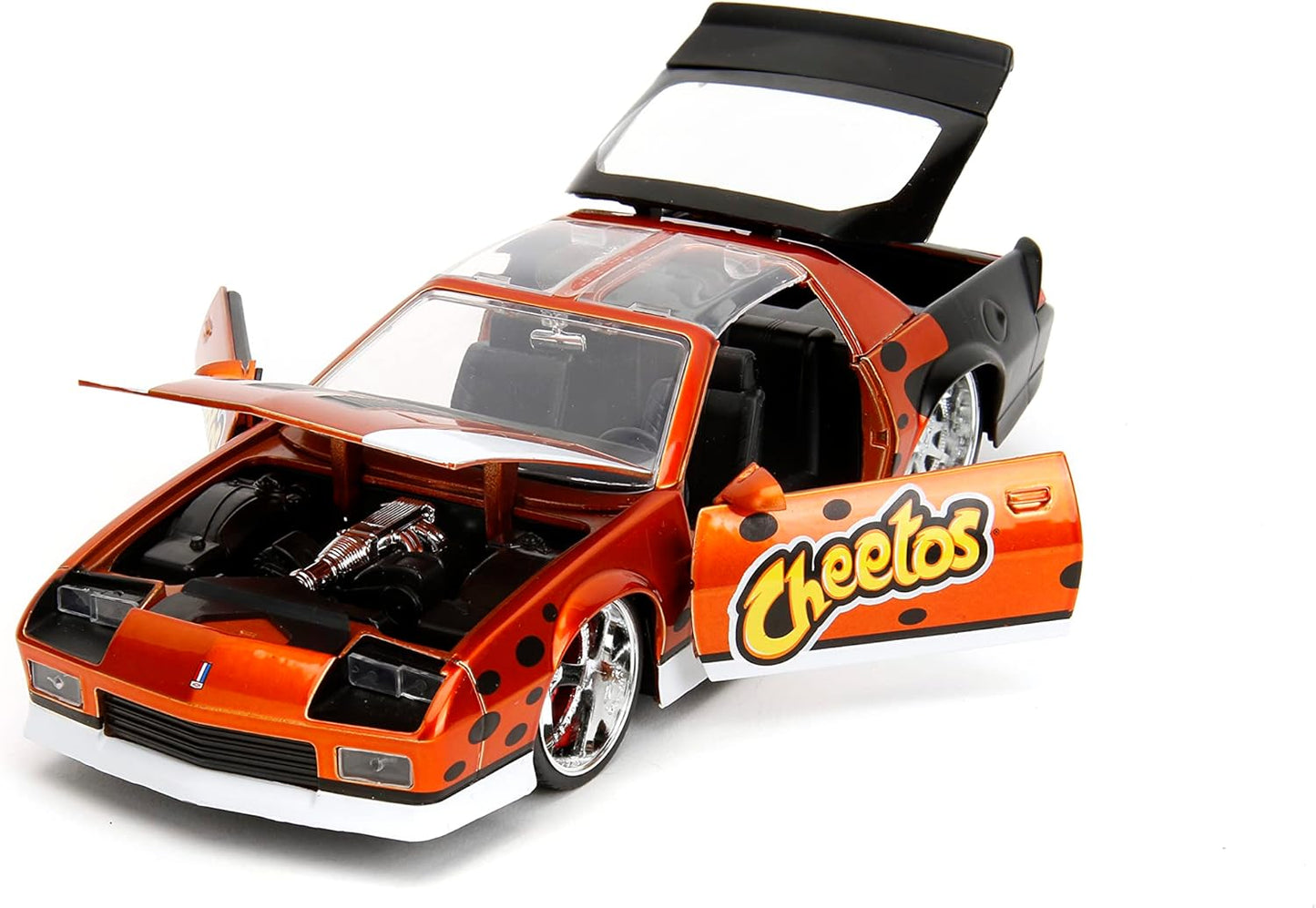 Jada Toys Cheetos 1:24 1985 Chevy Camaro Z28 Die-Cast Car & 2.75" Chester Cheetah Figure, Orange